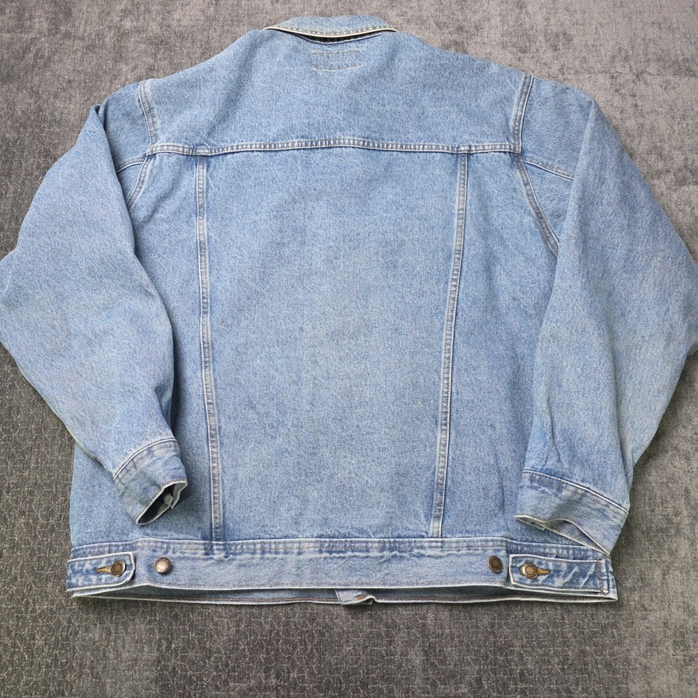 Vtg Wrangler Rugged Wear Trucker Jacket Mens XLT XL Tall Denim Pockets Biker Y2K - Picture 9 of 10